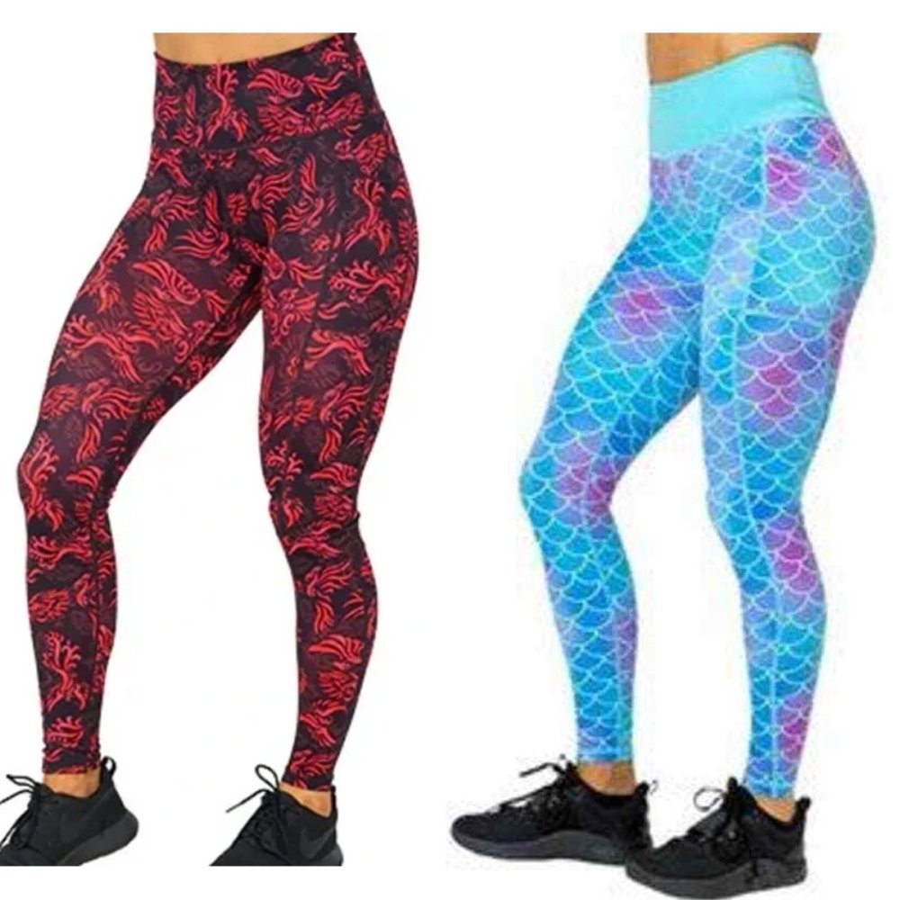 2 CVG Full Length Leggings, size M (Fire Phoenix, Mermaid) Excellent Condition